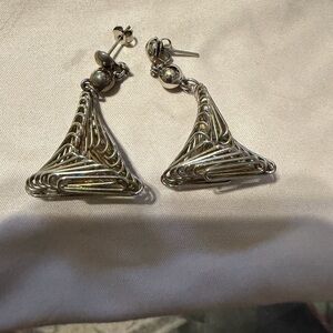 Sterling Silver Triangular Wire Drop Earrings - Silver